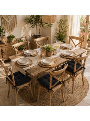 Yuvina 6'lı Sandalye Minderi 40X40 cm – Yumuşak Dolgulu, Yıkanabilir, Bağcıklı, Mutfak, Balkon, Bahçe ve Yemek Odası Için