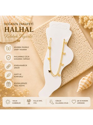 Stainless Steel Gold Kelebek Figürlü Çelik Halhal Kadın Ayak Halhalı | Paslanmaz Çelik Yazlık Halhal | Minimal Plaj Aksesuarı