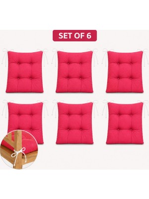 Yuvina 6'lı Sandalye Minderi 40X40 cm – Yumuşak Dolgulu, Yıkanabilir, Bağcıklı, Mutfak, Balkon, Bahçe ve Yemek Odası Için