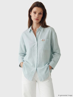 Lc Waikiki Yeni Sezon Çizgili Oversize Poplin Kadın Gömlek Tunik