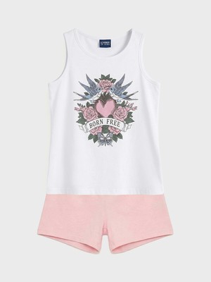 Lc Waikiki Yeni Sezon Baskılı Kız Çocuk Şortlu Pijama Takımı