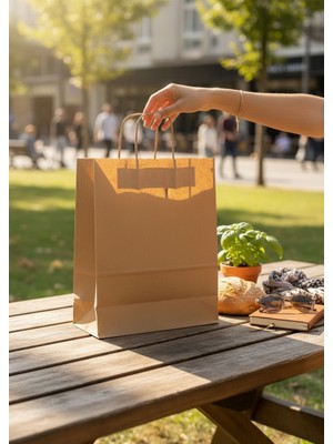 Tugce Shopping 25 Adet Kraft Kağıt Çanta Burgu Saplı Hediye Çantası 25X31X12 cm Kraft Poşet
