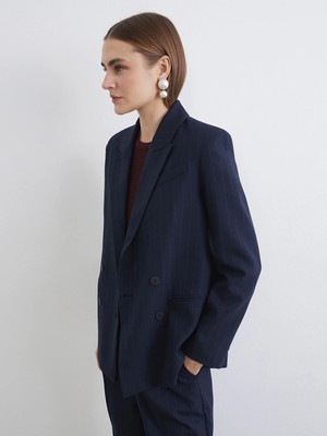 Lc Waikiki Yeni Sezon Kruvaze Yaka Çizgili Kadın Blazer Ceket