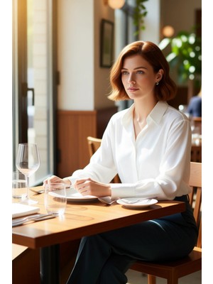 PayBuy Kadın Düğmeli Pamuk Polyester Karışımlı Geniş Manşetli Regular Kalıp Dokuma Gömlek Estetik