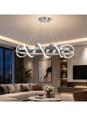 Alara Lüks Cristalya Serisi 80'lik Premium Kalın Çizgili Kasalı Orjinal Kaplamalı 3 Renk Ledli Sarkıt Ledli Avize Modern LED Avize Masa Üstü Yemek Masası Avizesi