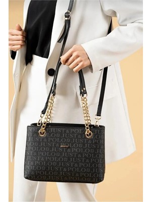 Just Polo Orijinal Kadın 3 Bölmeli Zincir Detaylı Ayarlanabilir Askılı Lüks El & Omuz Çantası Shoulder Bag