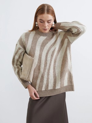 Lc Waikiki Yeni Sezon Bisiklet Yaka Zebra Desenli Kadın Triko Tunik