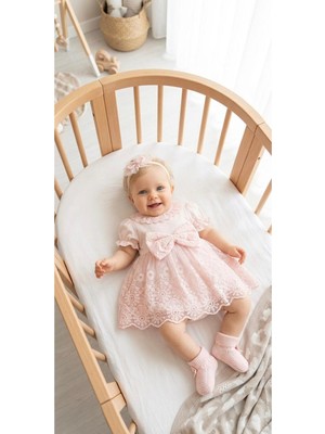 Miniday Baby Kız Bebek Mevlütlük Yazlık Elbise Bandanalı Dantelli Yeni Doğan Hastane Çıkışı Gelinlik Abiye 4024