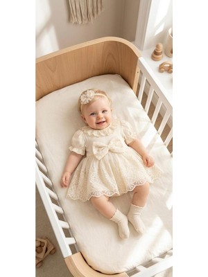 Miniday Baby Kız Bebek Mevlütlük Yazlık Elbise Bandanalı Dantelli Yeni Doğan Hastane Çıkışı Gelinlik Abiye 4024
