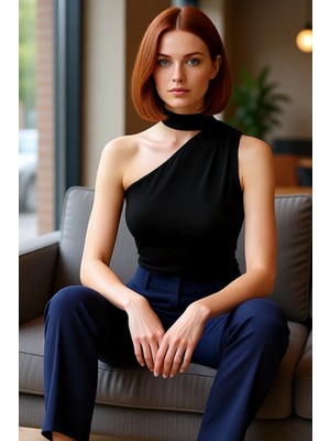 PayBuy Tek Omuzlu Örme Bluz Choker Yaka Günlük Şık Tarz Özel Tasarım Rahat ve