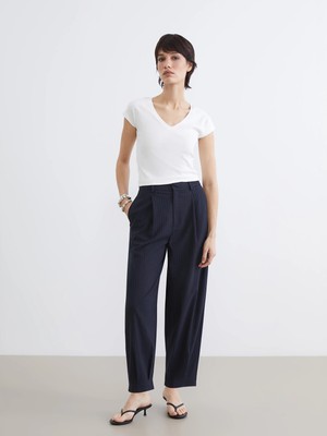 Lc Waikiki Yeni Sezon Loose Fit Çizgili Kadın Kumaş Pantolon