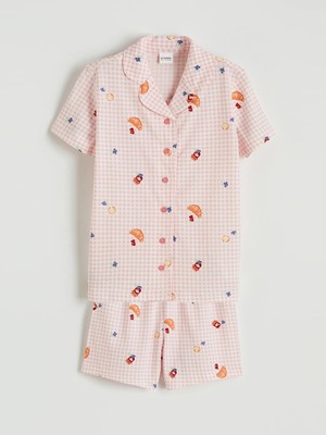 Lc Waikiki Yeni Sezon Gömlek Yaka Desenli Kız Çocuk Şortlu Pijama Takımı