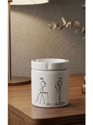 Eylül Design Me Vs Life Yazılı Eğlenceli Özel Tasarım Baskılı Seramik Küllük Kokusuz Kültablası
