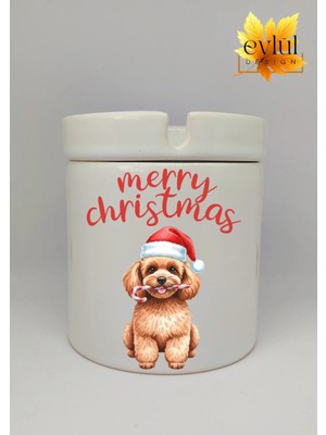 Eylül Design Yılbaşı Şapkalı Sevimli Köpek Merry Christmas Baskılı Seramik Küllük Kokusuz Kültablası