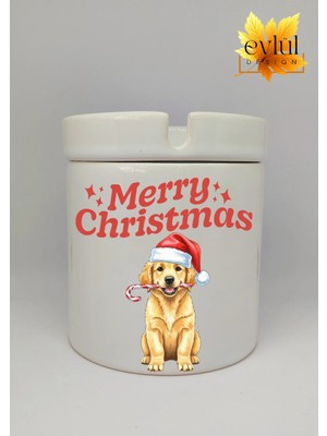 Eylül Design Yılbaşı Şapkalı Sevimli Köpek Merry Christmas Baskılı Seramik Küllük Kokusuz Kültablası