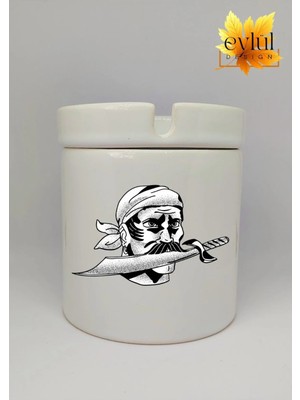 Eylül Design Vintage Pirate Özel Tasarım Baskılı Seramik Küllük Kokusuz Kültablası