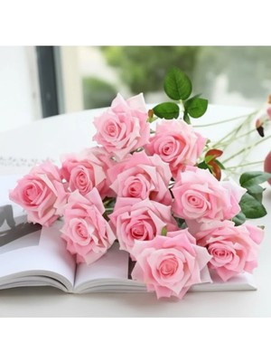 Net Market Yapay Kadife Gül 10 Adet Pembe 50 cm – Yapay Çiçek Dekor, Masa Süsü,