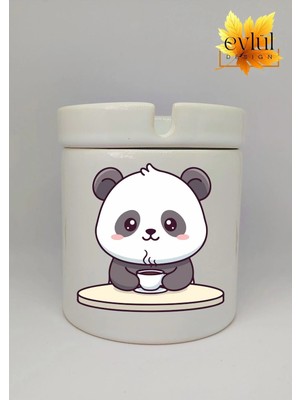 Eylül Design Sevimli Panda Baskılı Özel Tasarım Baskılı Seramik Küllük Kokusuz Kültablası
