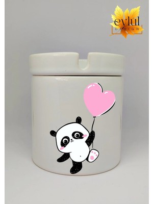 Eylül Design Sevimli Panda Özel Tasarım Baskılı Seramik Küllük Kokusuz Kültablası