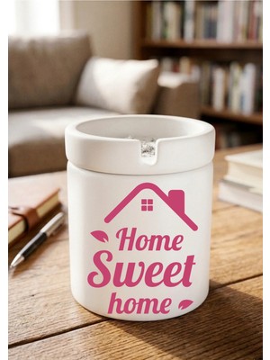Eylül Design Home Sweet Home Minimalist Ev Tasarımlı Baskılı Seramik Küllük Dekoratif Kokusuz Kül Tablası