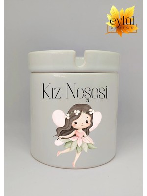 Eylül Design Kız Neşesi Yazılı Eğlenceli Baskılı Seramik Küllük Kokusuz Kültablası