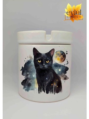 Eylül Design Kedi Baskılı Özel Tasarım Baskılı Seramik Küllük Kokusuz Kültablası-2