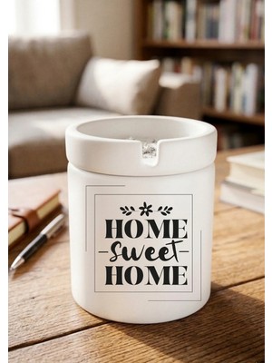 Eylül Design Home Sweet Home Minimalist Ev Tasarımlı Baskılı Seramik Küllük Dekoratif Kokusuz Kül Tablası