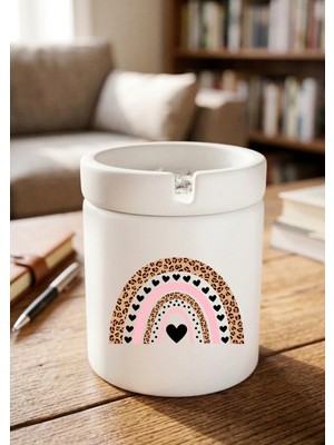 Eylül Design Boho Leopar Tasarımlı Baskılı Seramik Küllük Kokusuz Kül Tablası