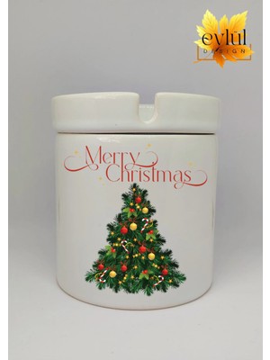 Eylül Design Yılbaşı Ağacı Merry Christmas Baskılı Seramik Küllük Kokusuz Kültablası