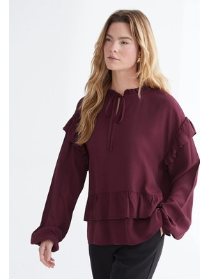 Lc Waikiki Yeni Sezon Bağlamalı Yaka Oversize Fırfırlı Bluz