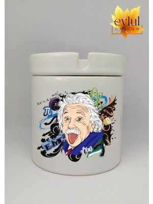 Eylül Design Einstein Baskılı Özel Tasarım Baskılı Seramik Küllük Kokusuz Kültablası