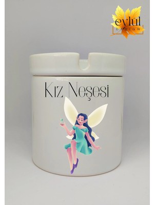 Eylül Design Kız Neşesi Yazılı Eğlenceli Baskılı Seramik Küllük Kokusuz Kültablası