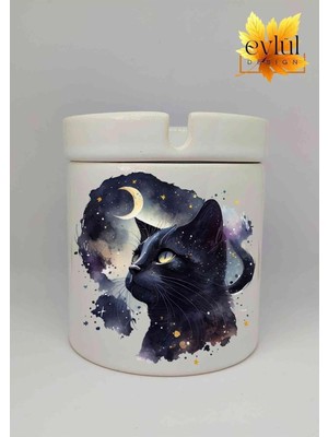 Eylül Design Kedi Baskılı Özel Tasarım Baskılı Seramik Küllük Kokusuz Kültablası-1