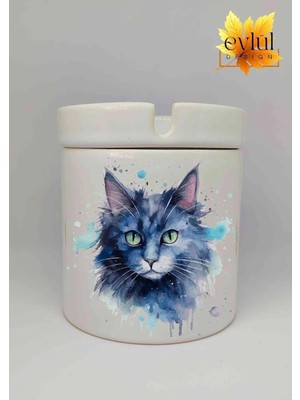 Eylül Design Kedi Baskılı Özel Tasarım Baskılı Seramik Küllük Kokusuz Kültablası-3