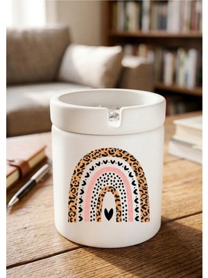 Eylül Design Boho Leopar Tasarımlı Baskılı Seramik Küllük Kokusuz Kül Tablası