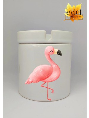 Eylül Design Flamingo Özel Tasarım Baskılı Seramik Küllük Kokusuz Kültablası