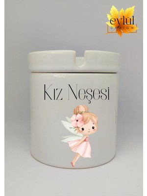 Eylül Design Kız Neşesi Yazılı Eğlenceli Baskılı Seramik Küllük Kokusuz Kültablası