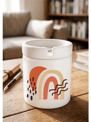 Eylül Design Boho Tasarımlı Baskılı Seramik Küllük Kokusuz Kül Tablası