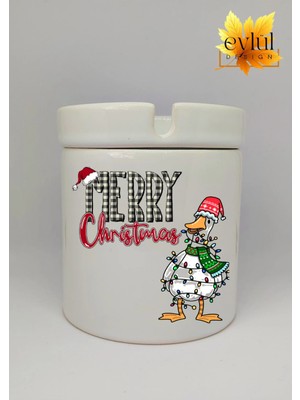 Eylül Design Yılbaşı Temalı Sevimli Ördek Merry Christmas Baskılı Seramik Küllük Kokusuz Kültablası