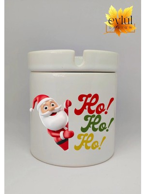 Eylül Design Yılbaşı Temalı Noel Baba Ho Ho Ho Baskılı Özel Tasarım Seramik Küllük Kokusuz Kültablası