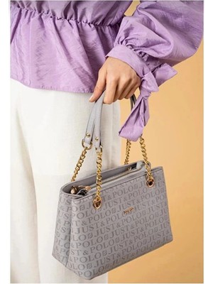 Just Polo Orijinal Kadın 3 Bölmeli Zincir Detaylı Ayarlanabilir Askılı Lüks El & Omuz Çantası Shoulder Bag