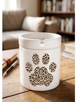 Eylül Design Leopar Pati Tasarımlı Baskılı Seramik Küllük Kokusuz Kül Tablası