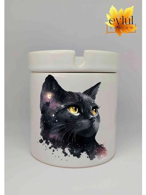 Eylül Design Kedi Baskılı Özel Tasarım Baskılı Seramik Küllük Kokusuz Kültablası-3