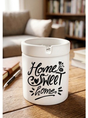 Eylül Design Home Sweet Home Minimalist Ev Tasarımlı Baskılı Seramik Küllük Dekoratif Kokusuz Kül Tablası
