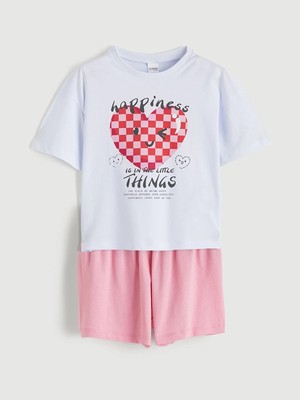 Lc Waikiki Yeni Sezon Kalp Baskılı Kız Çocuk Şortlu Pijama Takımı
