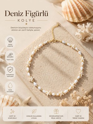 Adivo Store Deniz Yıldızı Kabuk Kolye Gold Renk | Yazlık Deniz Kabuğu Choker Kolye | Bohem Plaj Kolyesi Kadın