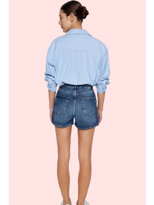 PayBuy Kadın Moda Yüksek Bel City Short Denim Şort Düz Desen Regular Boy Pamuklu Günlük Kullanım Hafta Sonu
