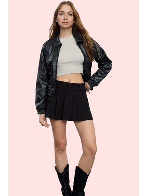 PayBuy Kadın Moda Piliseli Orta Bel Mini Dokuma Şort Etek Günlük Stil Hafta Sonu Yazlık Şort