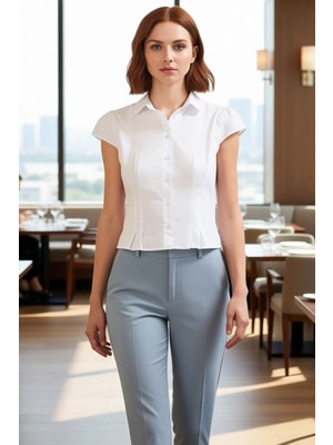 PayBuy Kadın Kısa Kollu Poplin Gömlek Vücuda Oturan Kesim Şık ve Konforlu Günlük Kullanım Estetik