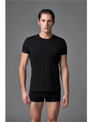 Eros Erkek %100 Pamuk Bisiklet Yaka 2'li T-Shirt Atlet - Siyah